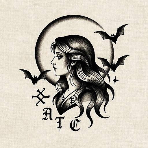 Vintage Mystical Witch Tattoo Flash