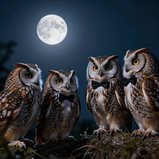 Scholarly Owls Under Moonlit Sky