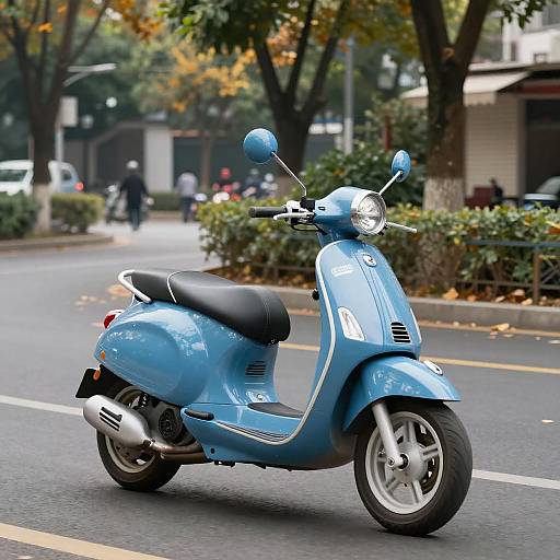 Electric Blue Moped in Urban Park