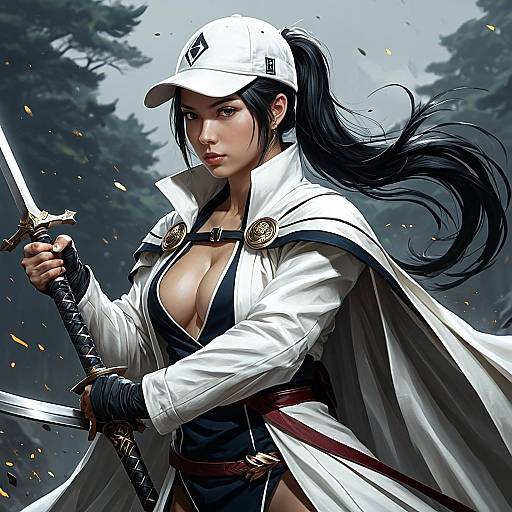 Fierce Japanese Woman Warrior with Sword