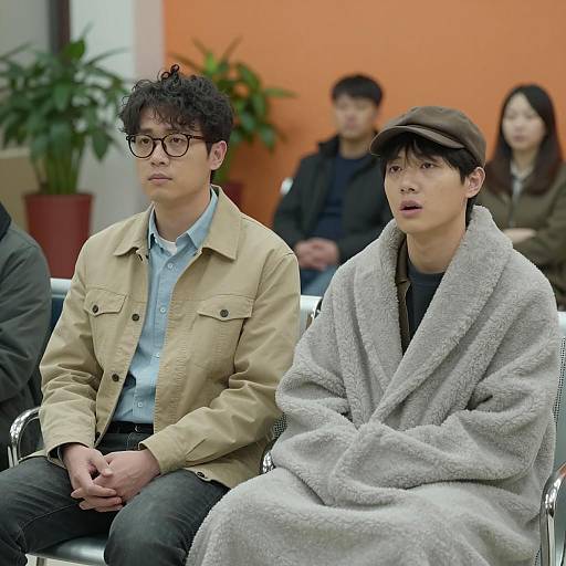 Two men sitting in waiting room