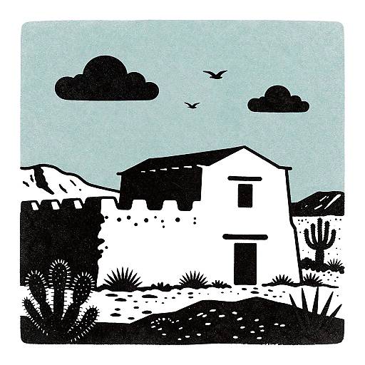 Southwest Adobe Pueblo Illustration