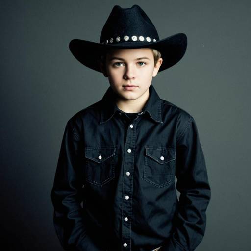 Boy in Black Cowboy Hat and Shirt