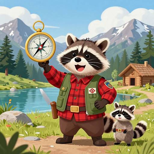 Joyful Raccoon Park Ranger Duo