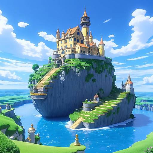 Floating Castle on a Cliff Surrounded by Water