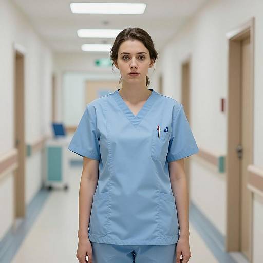 Young Female Nurse in Hospital Corridor