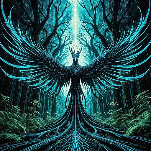 Neon Phoenix in Mystical Forest
