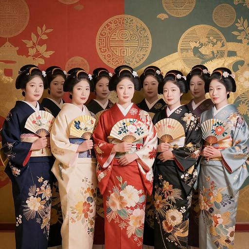 Elegant Japanese Women in Traditional Kimonos