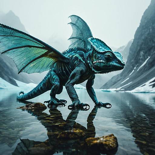Crystalline-Winged Chameleon-Dragon Hybrid by Glacier Lake