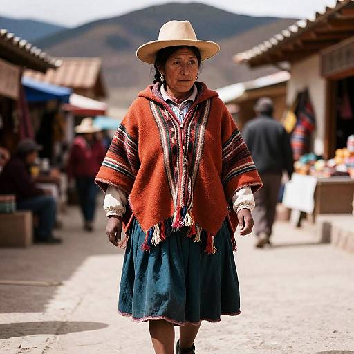 Andean Textile Artisan in Terracotta Poncho