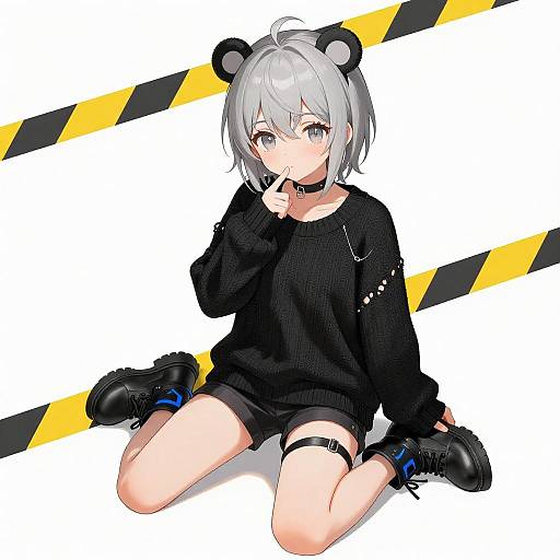 Silver-Haired Anime Girl with Bear Ears