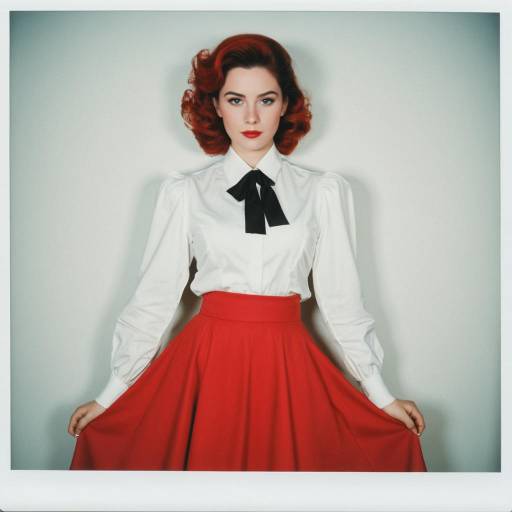 Vintage Style Woman in Red Skirt and White Blouse