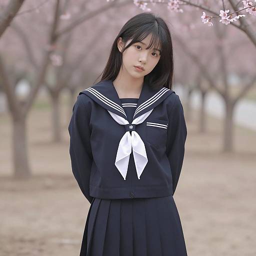 Asian Girl in Sailor Uniform Outdoors