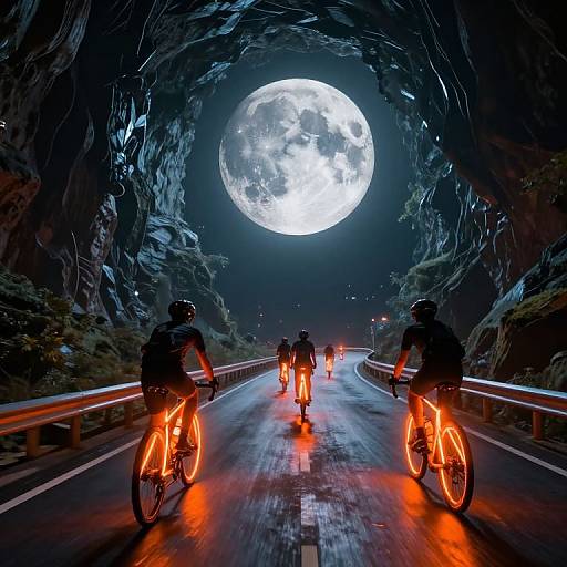 Cyberpunk Cyclists in Bioluminescent Tunnel