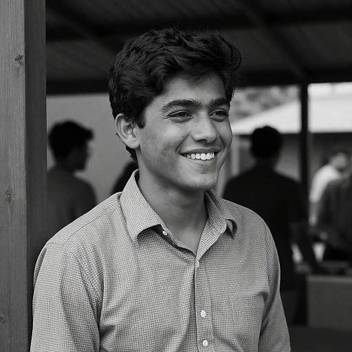 Smiling Young Man in Black and White