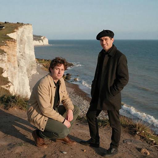 Coastal Cliff Encounter: Two Men Photograph