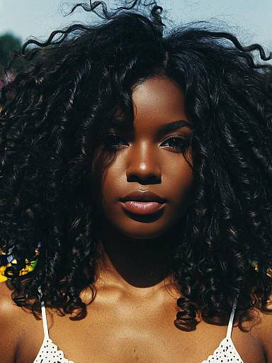 Portrait of Dark-Skinned Woman with Curly Hair
