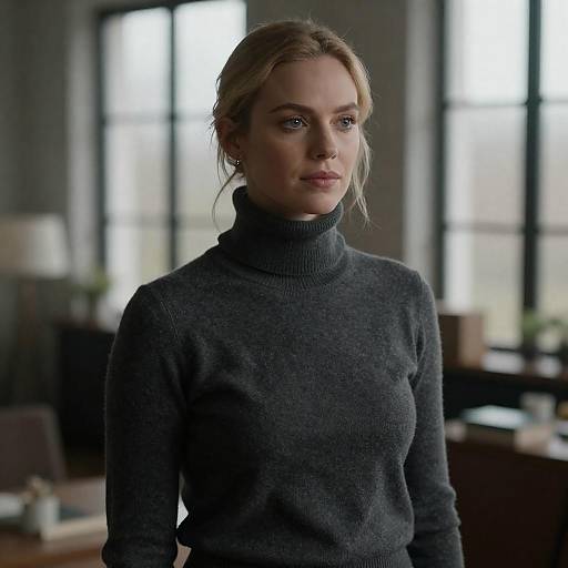 Blonde Woman in Dimly Lit Room