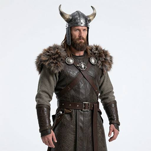 Viking Man with Horned Helmet