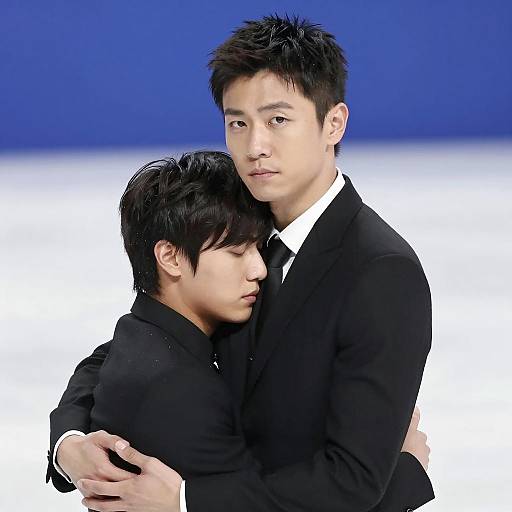 Two Men Embracing in Black Suits