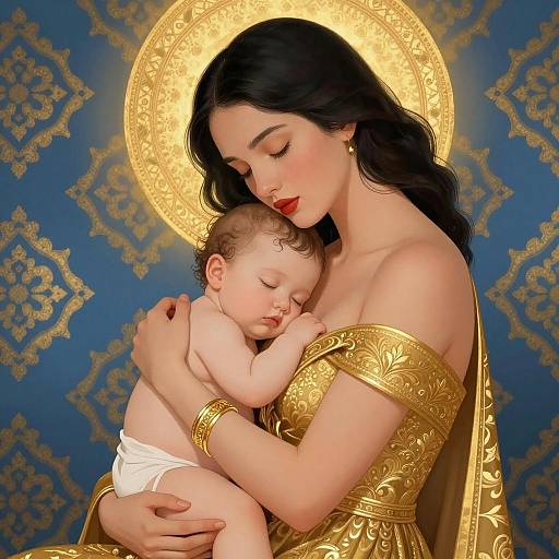 Mother and Child Embrace with Golden Halo