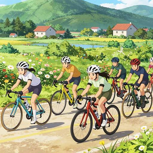 Anime Biking Group in Countryside