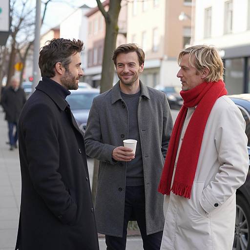 Three Men Enjoying a City Conversation