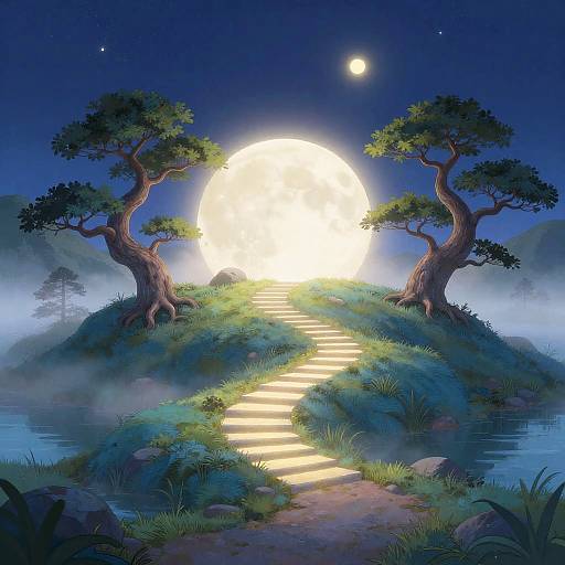 Mystical Alpine Lake Stairway