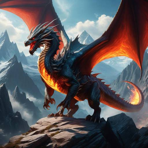 Majestic Dragon Breathing Fire in Mountains Majestic Dragon Breathing Fire in Mountains