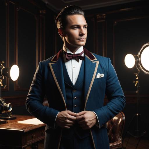 Victorian Gentleman in Elegant Blue Suit Photoshoot