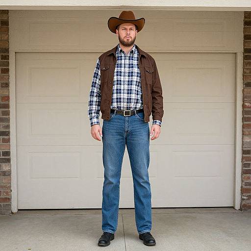 Funny Tall Man in Plaid Outfit