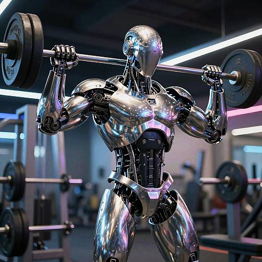 Futuristic AI Muscular Robot Lifting