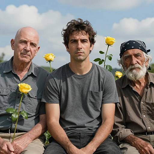 Three Men Portrait Under Blue Sky