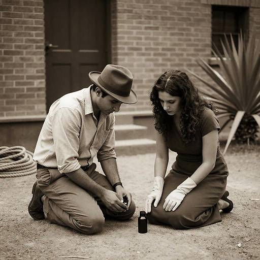 Sepia Photo of Couple on Dirt Ground