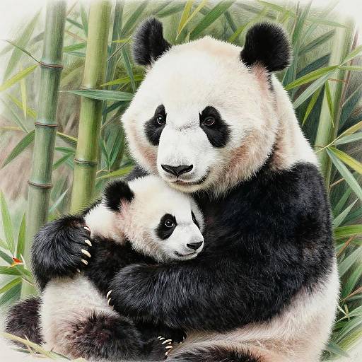 Hyperrealistic Mother Panda Cradling Cub
