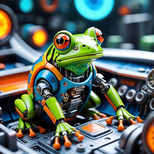 Colorful Robotic Frog in Mechanical Cockpit