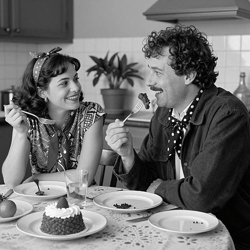 Charming Dining Moment in Black and White