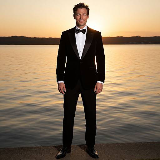 Elegant Man in Black Velvet Tuxedo