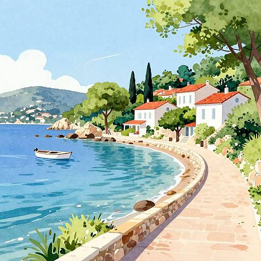 Serene Coastal Watercolor Scene