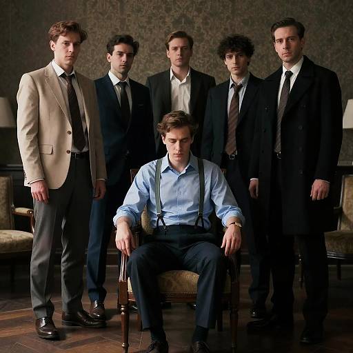 Six Men in a Dimly Lit Room