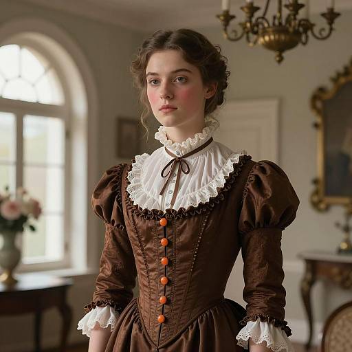 Victorian Woman in Brown Corset Dress