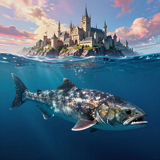 Ancient Giant Fish Supporting Medieval City