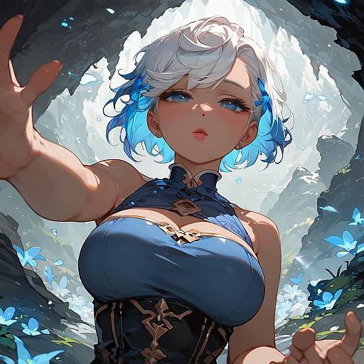 Expressionless Girl in a Glowing Cave