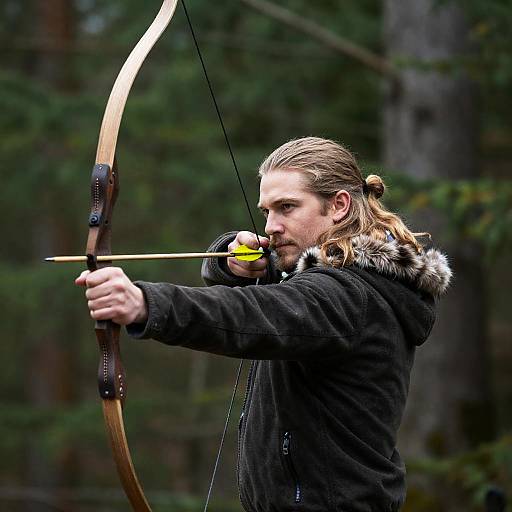 Focused Archer in Lush Forest Setting