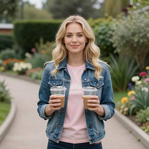 Blonde Woman in Denim Jacket in Garden