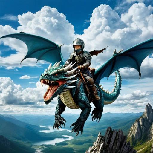Fantasy Dragon Riding Through Cloudy Skies