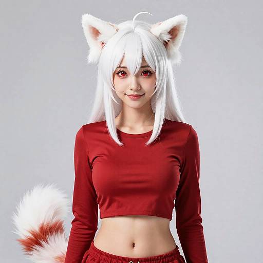 White-Haired Red Panda Furry with Horns