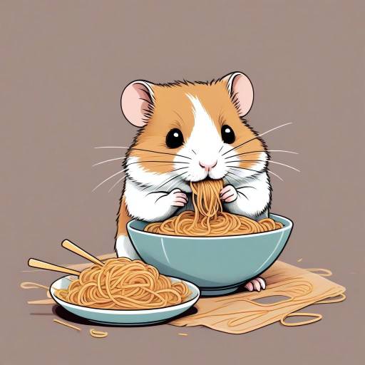 Vintage Cartoon Hamster with Spaghetti
