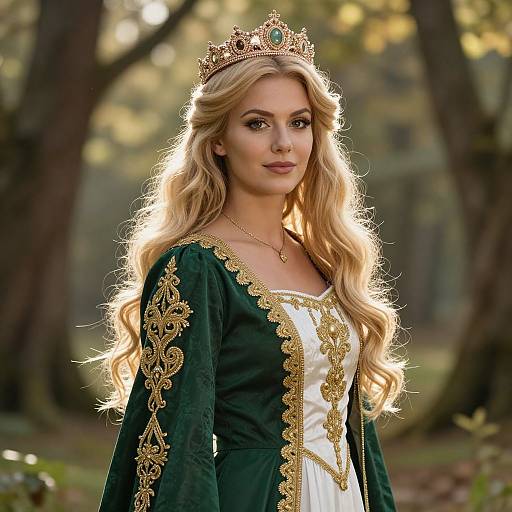 Regal Blonde Woman in Enchanted Forest