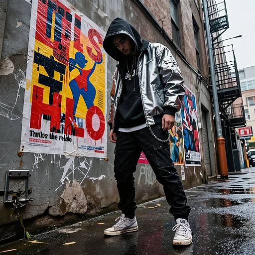 Edgy Rainy Urban Streetwear Scene